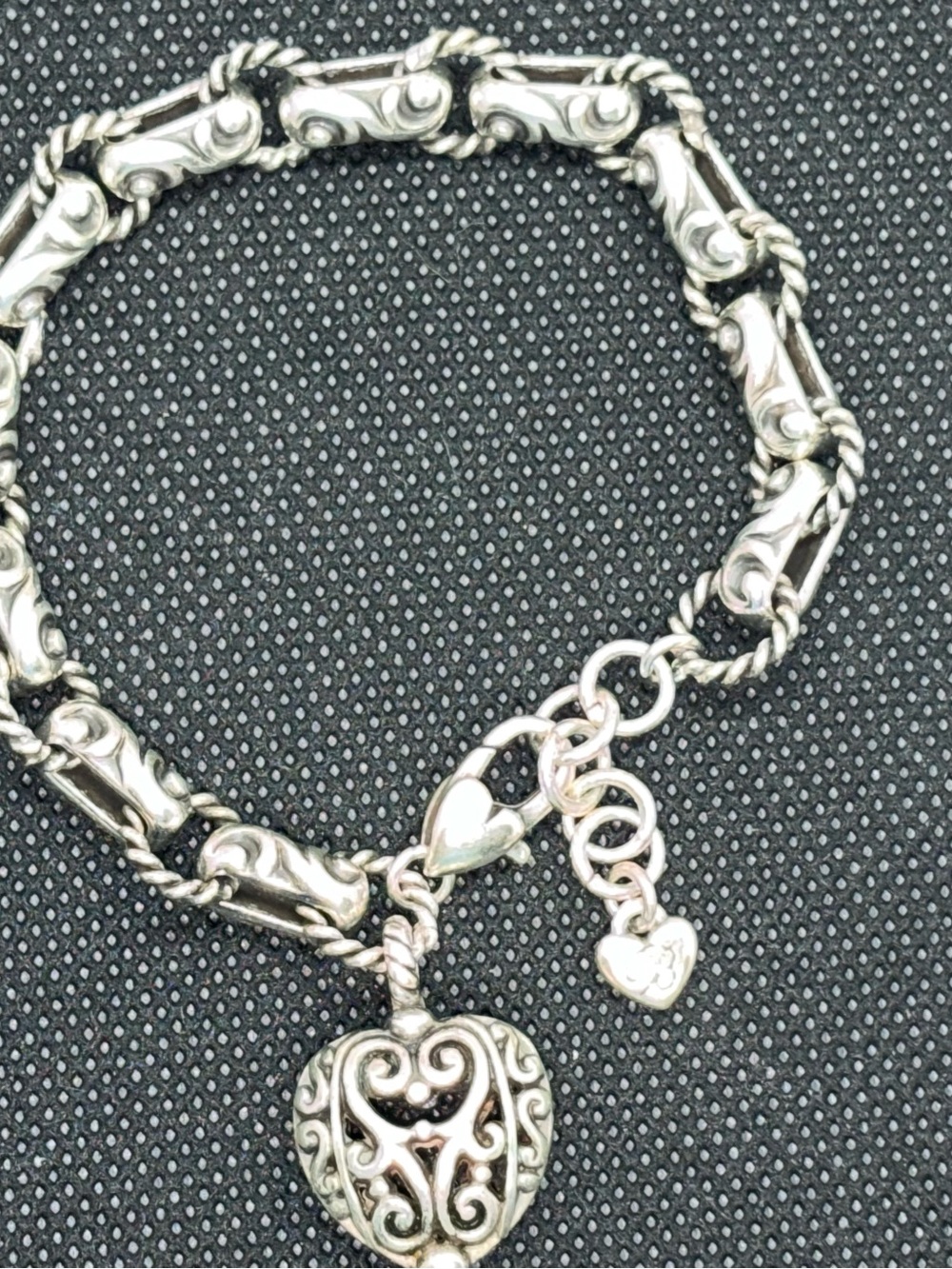 Brighton Silver-Tone Filigree Heart Charm Bracelet
